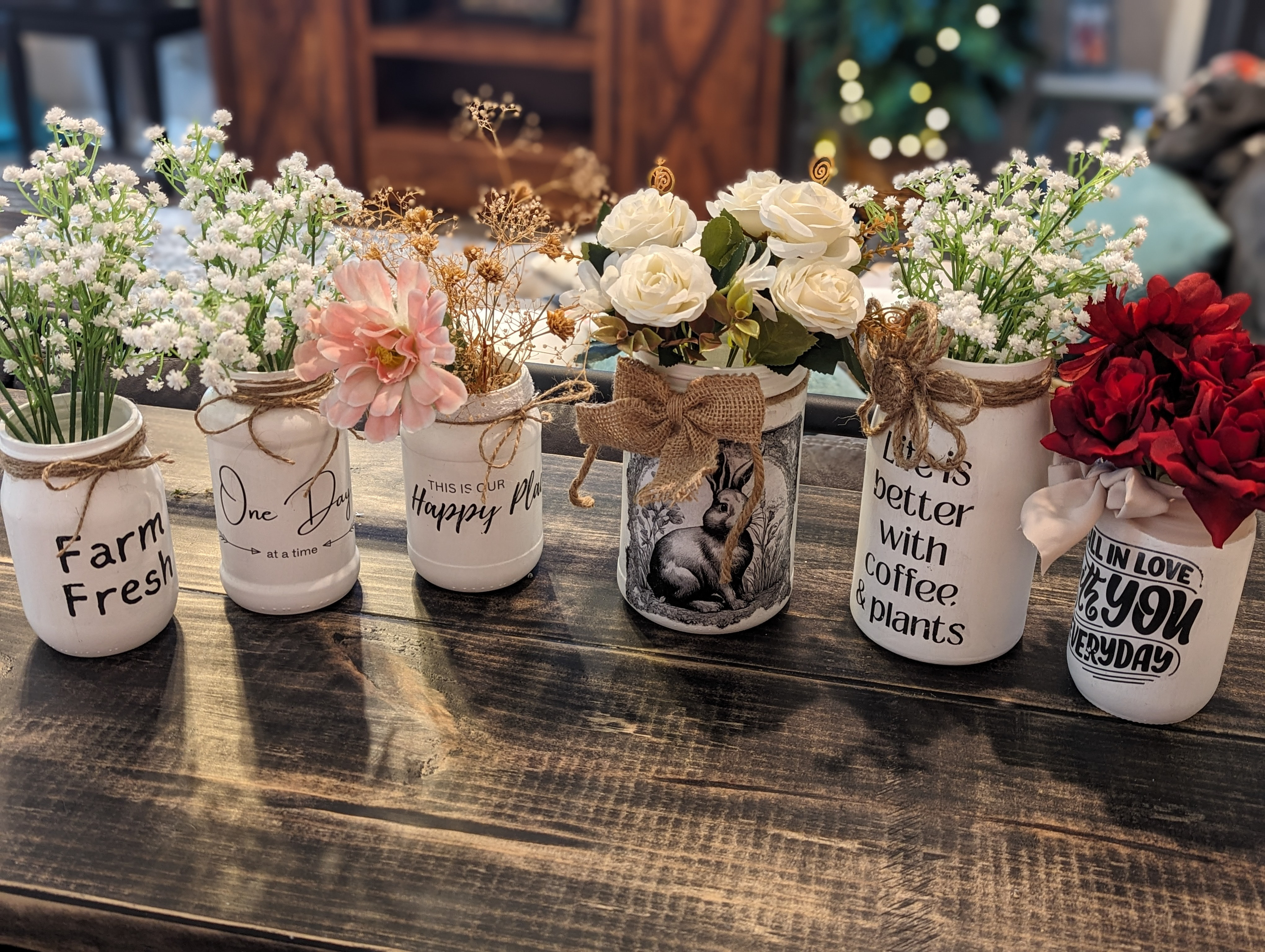 Chalk Painted White Mason Jars