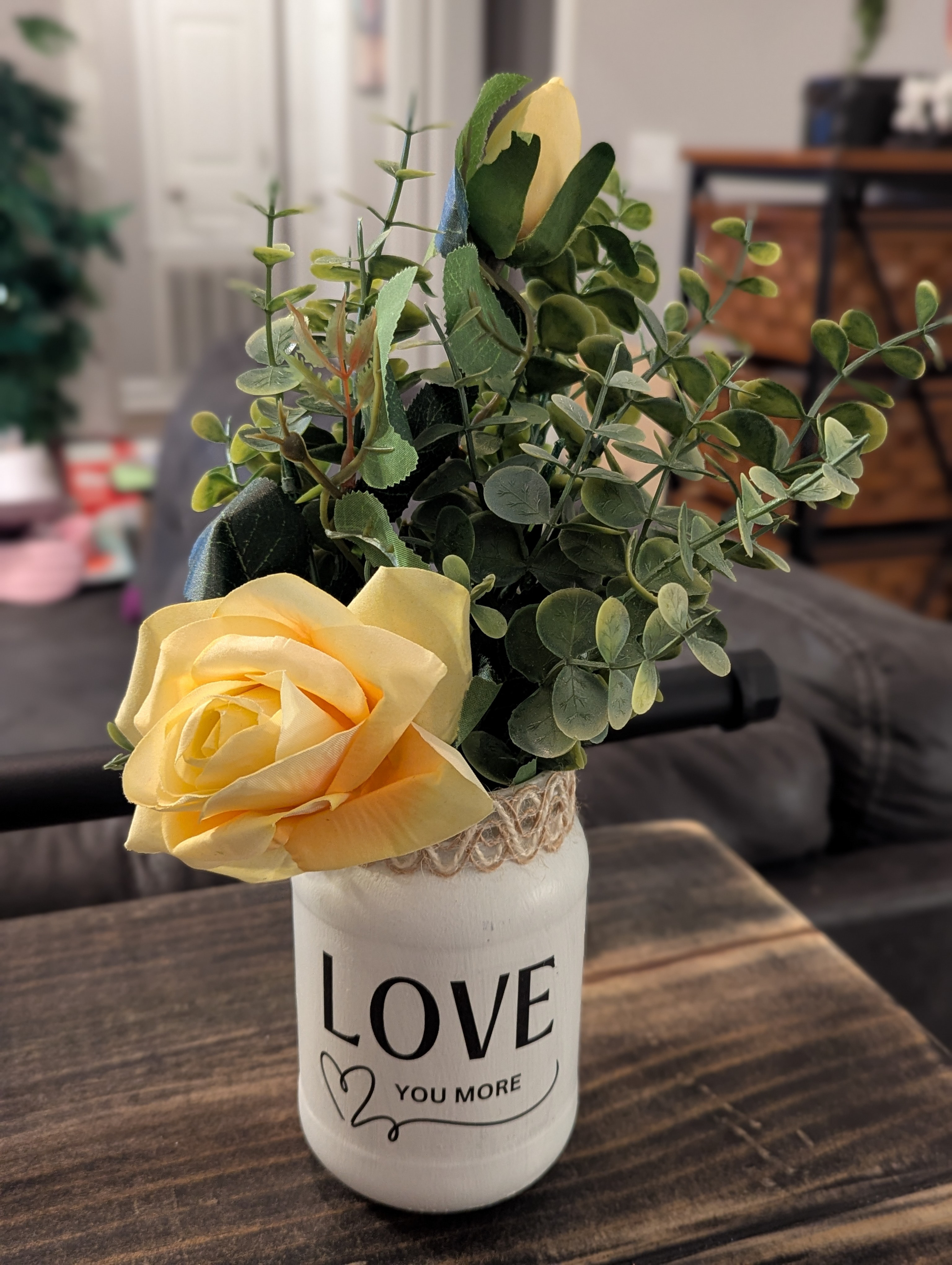 Distressed White Mason Jar Love You More