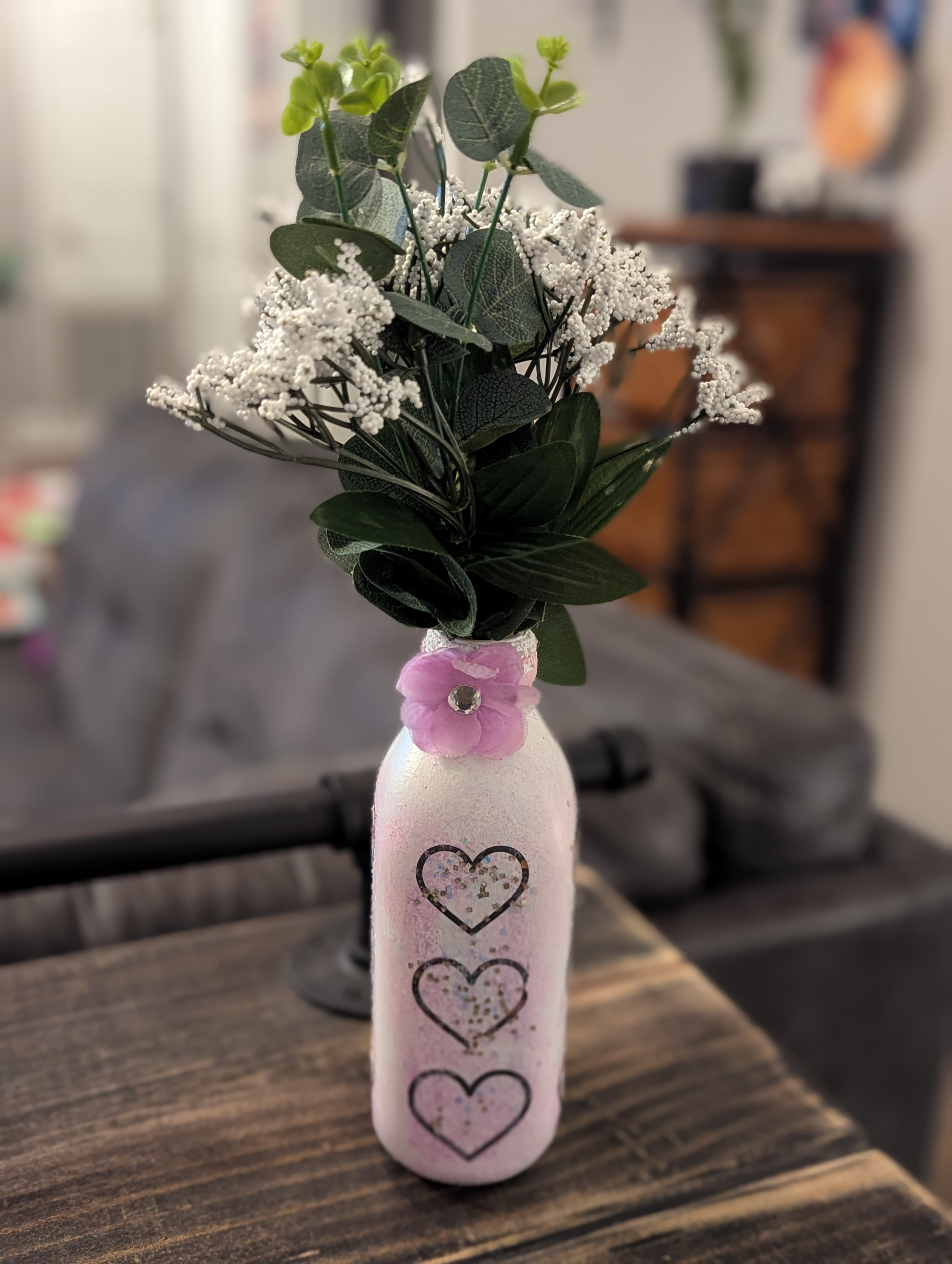 Glitter Iridescent Heart Bottle Vase