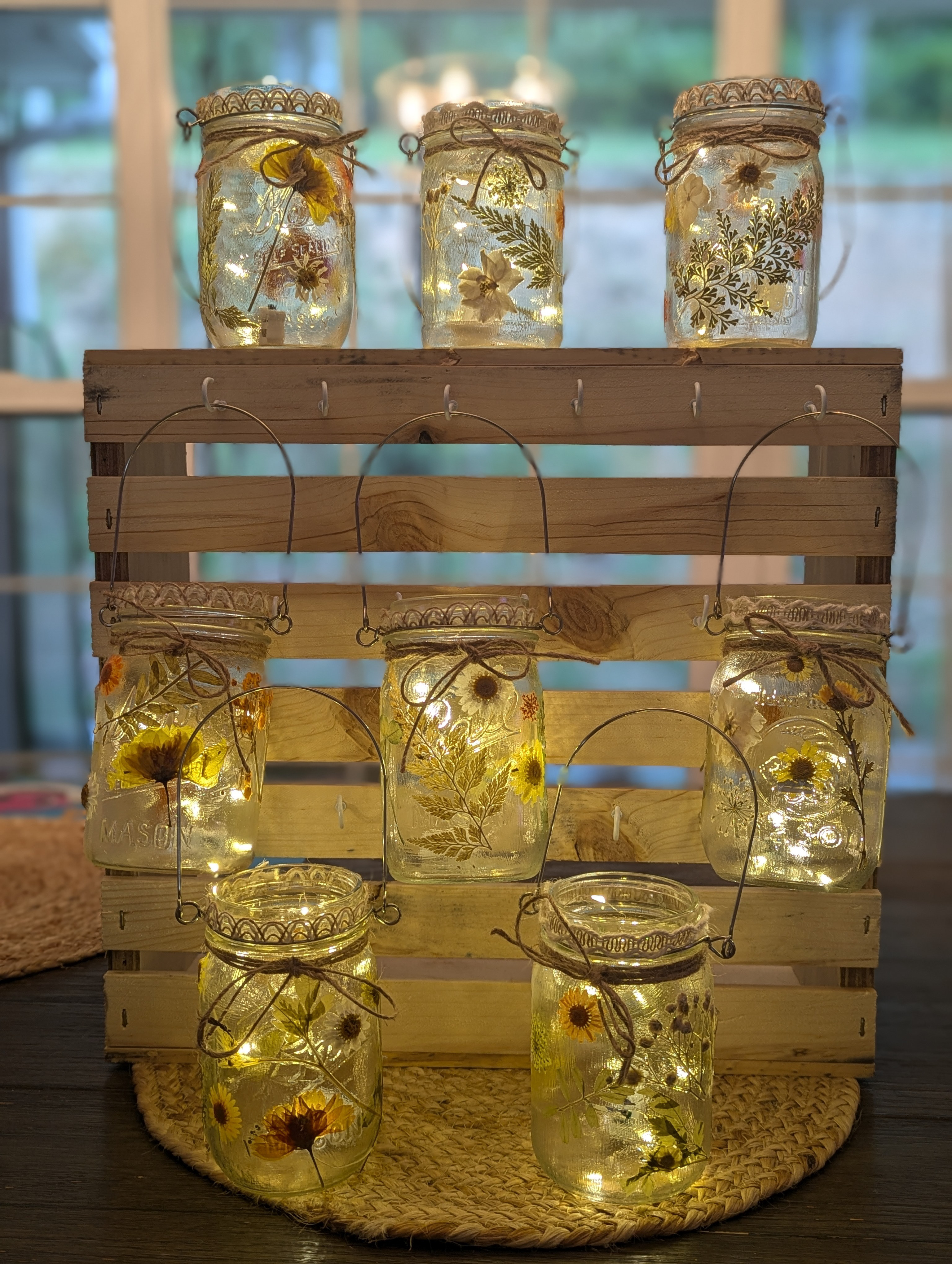 Pressed Flower Mason Jars with Fairy Lights