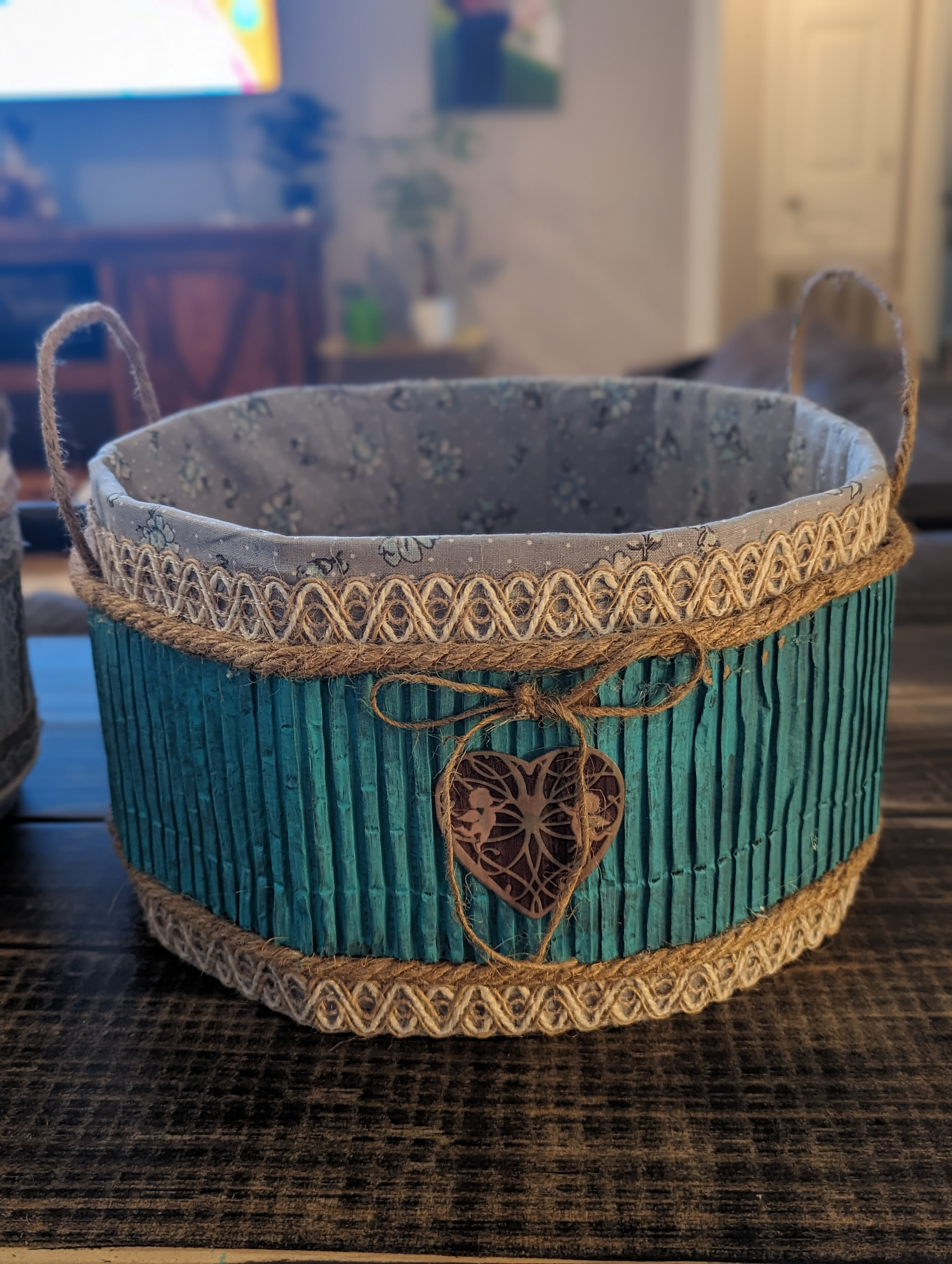 Rustic Teal Ribbed Storage Basket